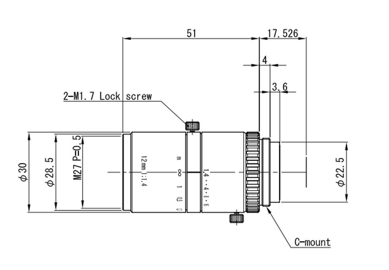 SV-1214H Omron VS Technology 2/3" 12mm F1.4 Manual Iris C-Mount Lens, 5 Megapixel Rated - Compact Model